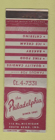 Matchbook Cover - Philadelphia Rstaurant South Bend IN WEAR