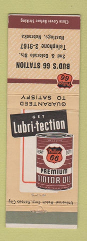 Matchbook Cover - Phillips 66 oil gas Bud's Hastings NE