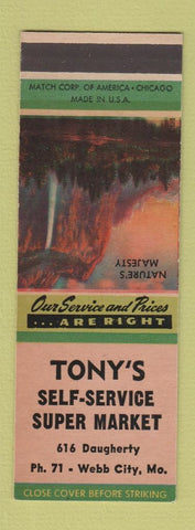 Matchbook Cover - Tony's Self Service Super Market Webb City MO SAMPLE