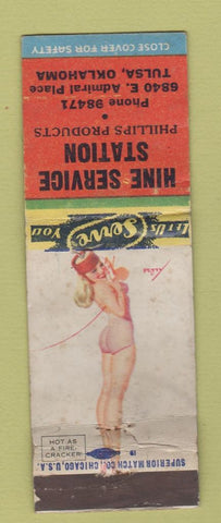 Matchbook Cover - Hine Phillips 66 oil gas Tulsa OK pinup WORN