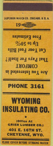 Matchbook Cover - Wyoming Insulation Cheyenne WY yellow