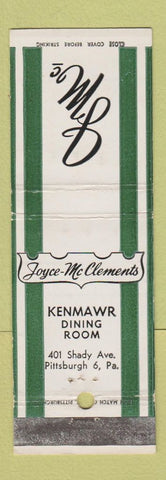 Matchbook Cover - Jayce McClements Restaurant Pittsburgh PA