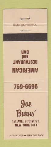 Matchbook Cover - Joe Burns' American Restaurant New York City