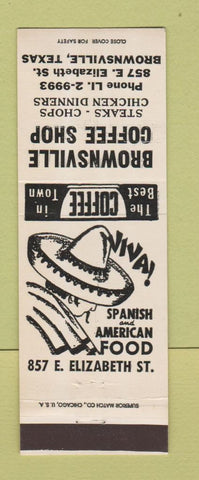 Matchbook Cover - Brownsville Coffee Shop TX Spanish Food WHITE