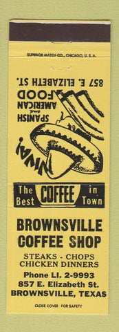 Matchbook Cover - Brownsville Coffee Shop TX Spanish Food YELLOW