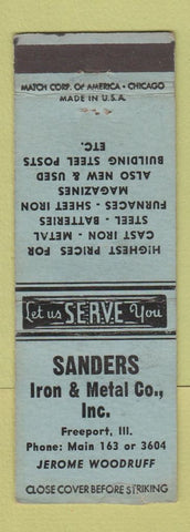 Matchbook Cover - Sanders Iron Metal Freeport IL WEAR