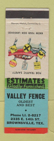 Matchbook Cover - Valley Fence Brownsville TX