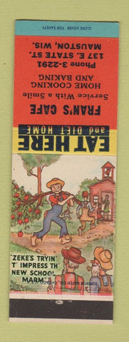 Matchbook Cover - Fran's Cafe Mauston WI hillbilly