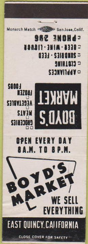 Matchbook Cover - Boy's Market East Quincy CA WEAR