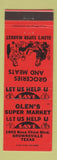 Matchbook Cover - Glen's Super Market Grocery Brownsville TX RED
