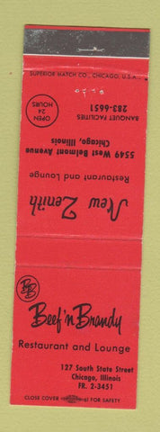Matchbook Cover - New Zenith Restaurant Chicago IL Beef n Brandy