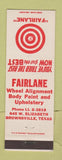 Matchbook Cover - Fairlane Wheel Alignment Body Paint Brownsville TX
