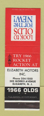 Matchbook Cover - 1966 Oldsmobile Rocket Elizabeth NJ