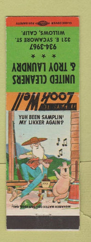 Matchbook Cover - United Cleaners Troy Laundry Willows CA hillbilly