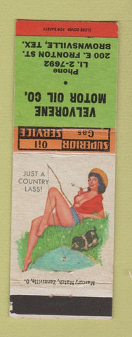 Matchbook Cover - Velvorene Motor oil gas Brownsville TX pinup