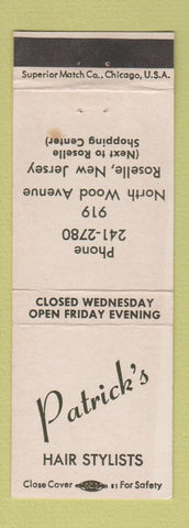 Matchbook Cover - Patrick's Hair Salon Roselle NJ