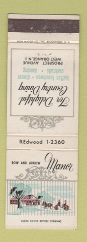 Matchbook Cover - Bow and Arrow Manor West Orange NJ