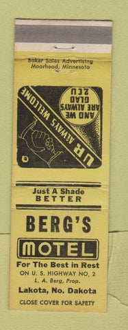 Matchbook Cover - Berg's Motel Lakota ND