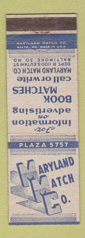 Matchbook Cover - Maryland Match Company Baltimore MD