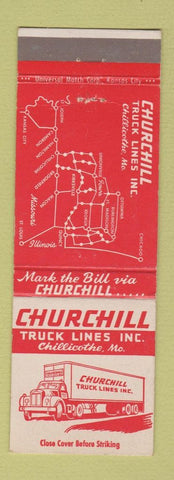 Matchbook Cover - Churchill Truck Lines Trucking Chillicothe MO