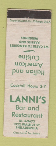Matchbook Cover - Lanni's Bar Restaurant Italian Philadelphia PA