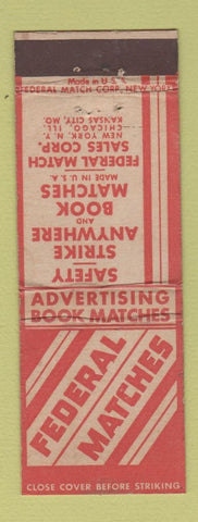 Matchbook Cover - Federal Matches New York City Chicago