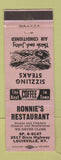 Matchbook Cover - Ronnie's Restaurant Louisville KY