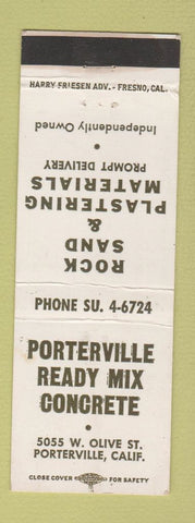 Matchbook Cover - Porterville Ready Mix Concrete Porterville CA