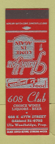 Matchbook Cover - 608 Club Oakland CA? SAMPLE