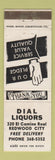 Matchbook Cover - Dial Liquors Redwood City CA