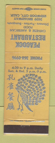 Matchbook Cover - Peacock Restaurant Redwood City CA
