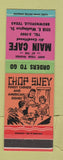 Matchbook Cover - Main Cafe Chinese Food Brownsville TX