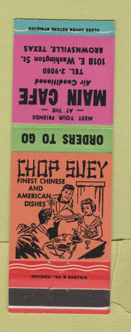 Matchbook Cover - Main Cafe Chinese Food Brownsville TX