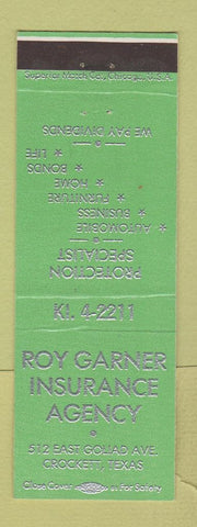 Matchbook Cover - Roy Garner Insurance Crockett TX
