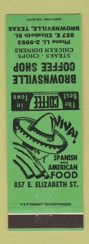 Matchbook Cover - Brownsville Coffee Shop Spanish Restaurant TX GREEN