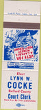 Matchbook Cover - Lynn Cocke Ballard County Clerk KY?