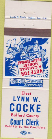Matchbook Cover - Lynn Cocke Ballard County Clerk KY?