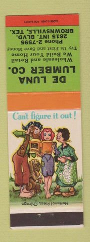 Matchbook Cover - De Luna Lumber Brownsville TX hillbilly
