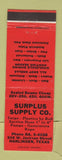 Matchbook Cover - Surplus Supply Harlingen TX