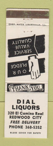 Matchbook Cover - Dial Liquors Redwood City CA