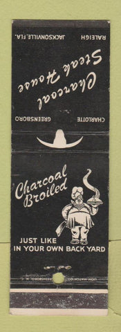 Matchbook Cover - Charcoal Steak House Charlotte Greensboro Raleigh NC