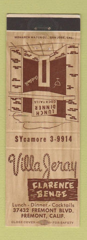 Matchbook Cover - Villa Jeray Clarence Benge Fremont CA