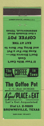 Matchbook Cover - Coffee Pot Restaurant Brownsville TX GREEN