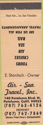 Matchbook Cover - Air Sea Travel Petaluma CA peach