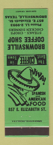 Matchbook Cover - Brownsville Coffee Shop Spanish Restaurant TX GREEN