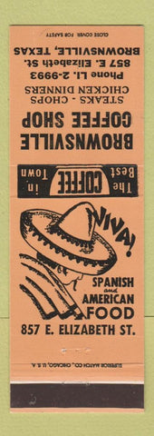 Matchbook Cover - Brownsville Coffee Shop Spanish Restaurant TX ORANGE