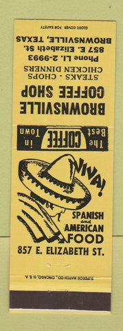 Matchbook Cover - Brownsville Coffee Shop Spanish Restaurant TX YELLOW