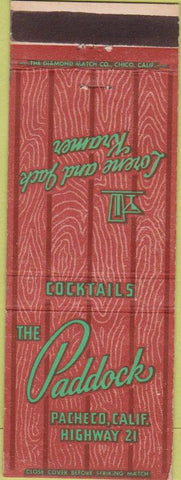 Matchbook Cover - The Paddock Pacheco CA