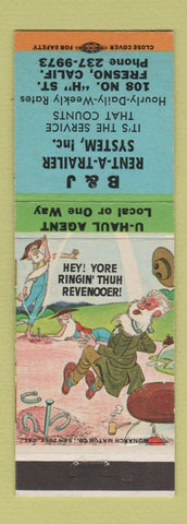 Matchbook Cover - B&J Rent a Trailer Fresno CA hillbilly
