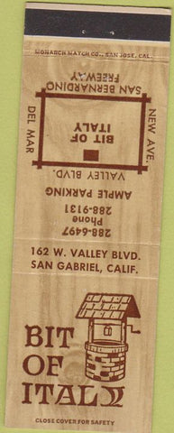 Matchbook Cover - Bit of Italy San Gabriel CA
